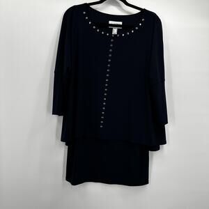 Joseph Ribkoff Tunic Top Womens 12 Stud Embellished Long Sleeve Layered Blouse
